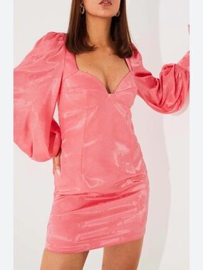 Bardot Coral Pink Long Sleeve Mini Dress